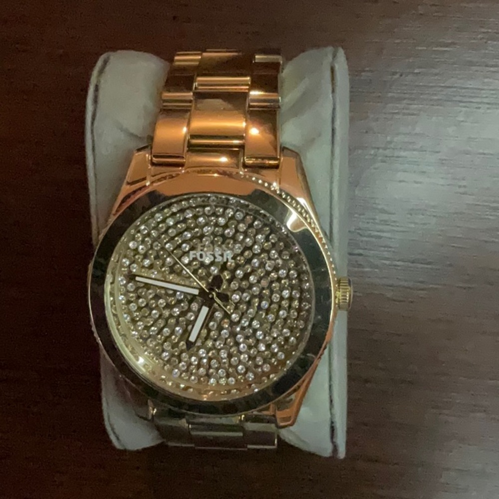 Unisex Gold Fossil Watch with Silver and Gold Bling Watch Face
